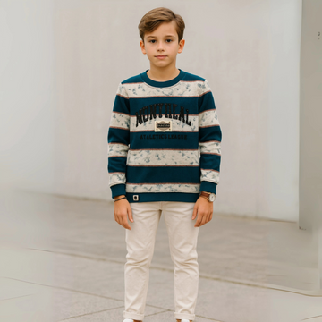 Boys Blue Full Sleeve Striped Sweat T-shirt