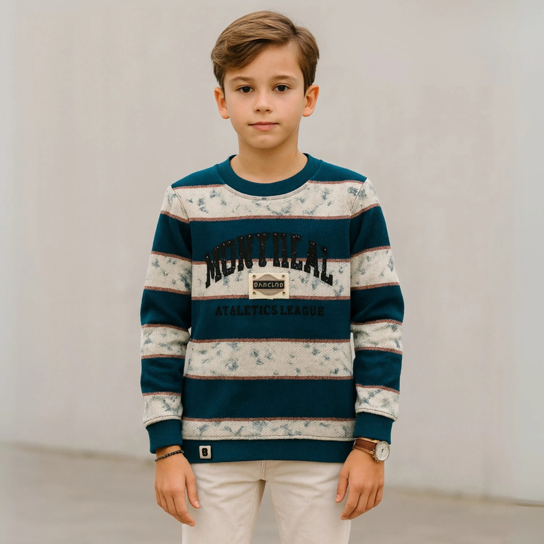 Boys Blue Full Sleeve Striped Sweat T-shirt