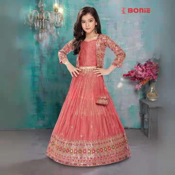 Stunning silk beige lehenga choli with jacket
