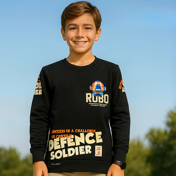 Boys Black Round Neck Full Sleeves T-Shirt