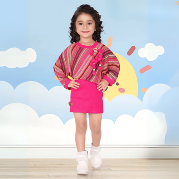 Stylish Pink Terry Rayon Frock For Girls