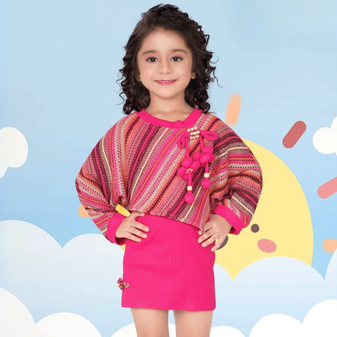 Stylish Pink Terry Rayon Frock For Girls