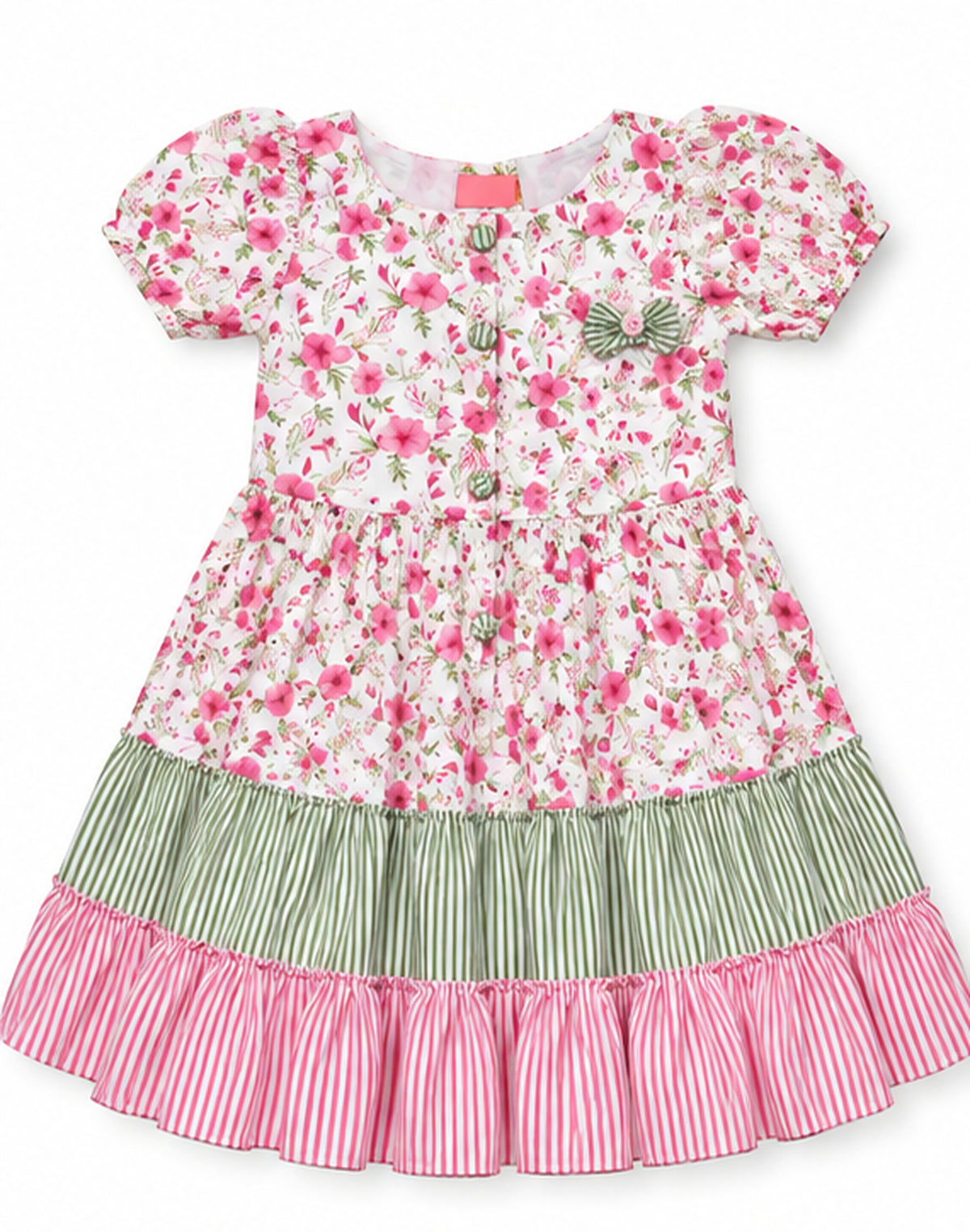 Girls gray floral tiered pure cotton dress