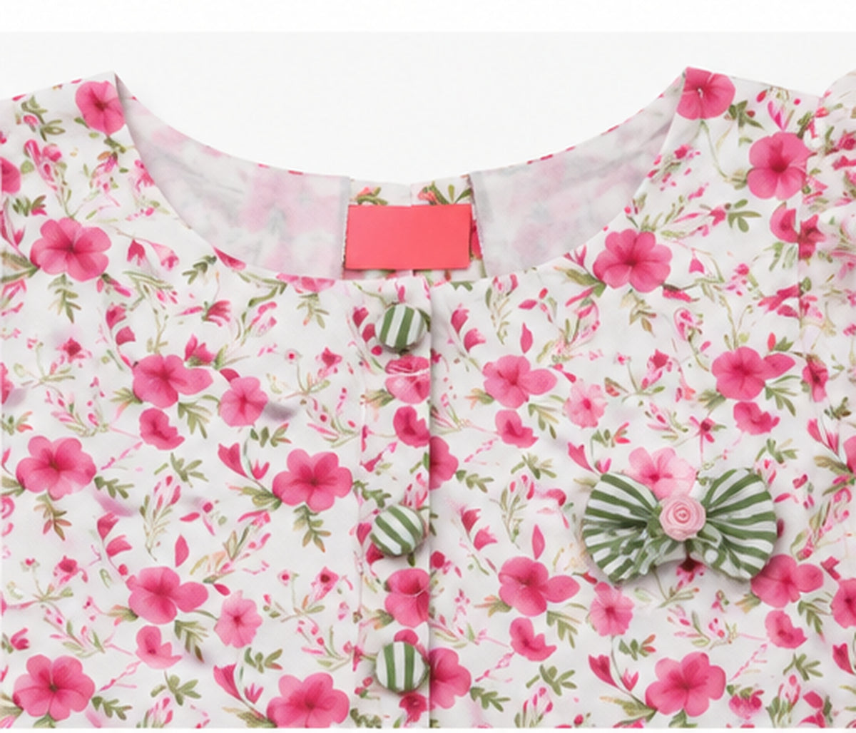 Neckline detail of girls gray floral dress