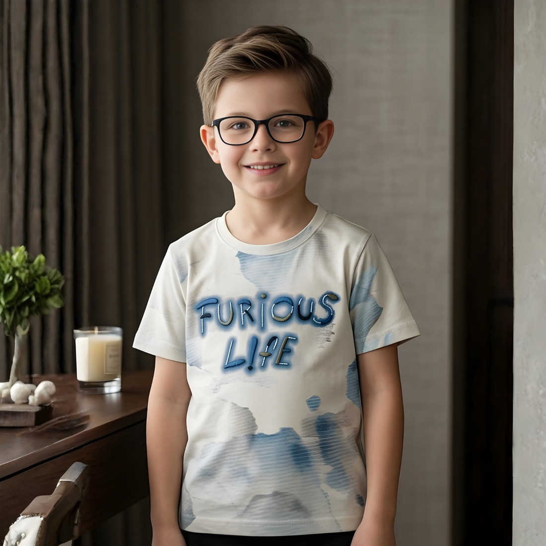 Stylish Blue Round Neck Half Sleeve Printed T- Shirt