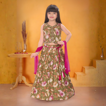 Stylish Silk Lehenga Choli In Green Colour With Dupatta