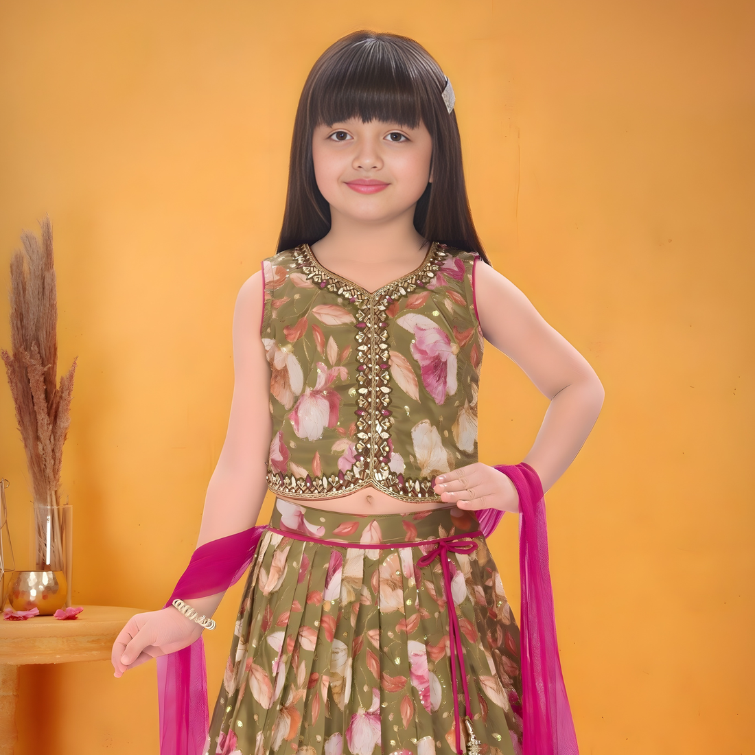 Stylish Silk Lehenga Choli In Green Colour With Dupatta