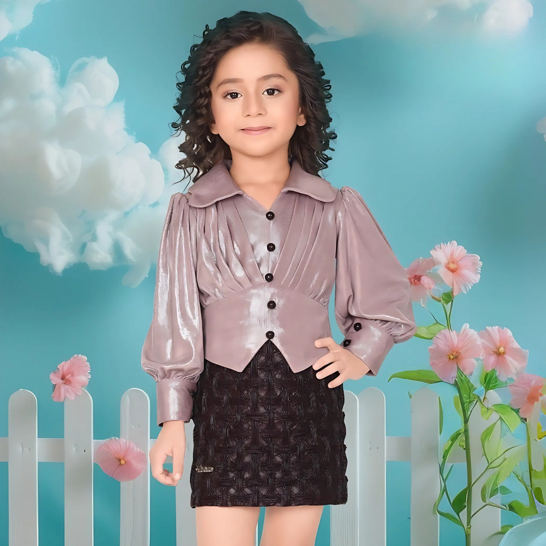 Girls Wine Knee Length Western Frock