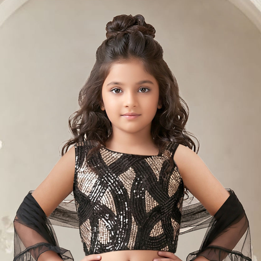 Black Sequin Work Blouse WIth Unique Style Organza Lehenga Choli