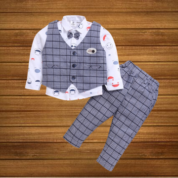 Sinker Knit Full Sleeves 3 Piece Party Suit with Attached Bow with