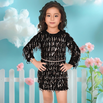 Girls Black Knee Length Western Frock