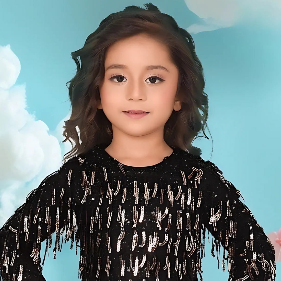 Girls Black Knee Length Western Frock