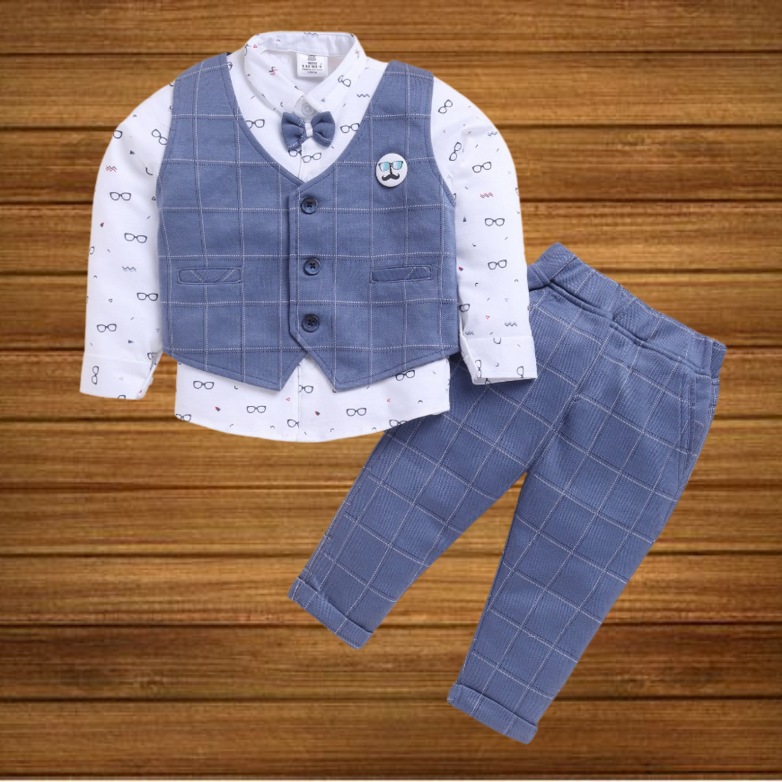 Sinker Knit Full Sleeves 3 Piece Party Suit with Attached Bow with