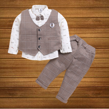Sinker Knit Full Sleeves 3 Piece Party Suit with Attached Bow