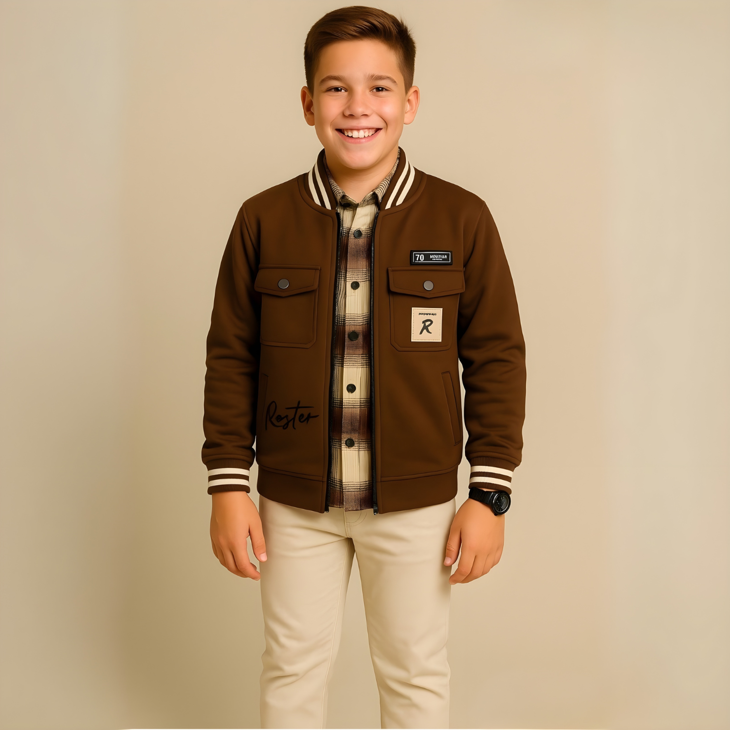 Boys Stylish Full Sleeves Brown T/Shirt Like Jacket