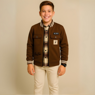 Boys Stylish Full Sleeves Brown T/Shirt Like Jacket