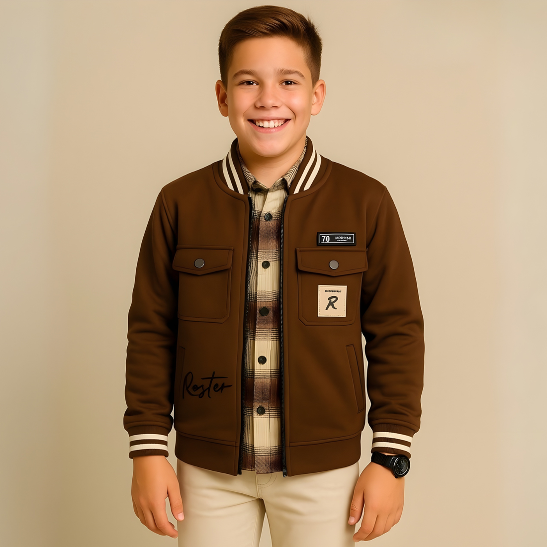 Boys Stylish Full Sleeves Brown T/Shirt Like Jacket