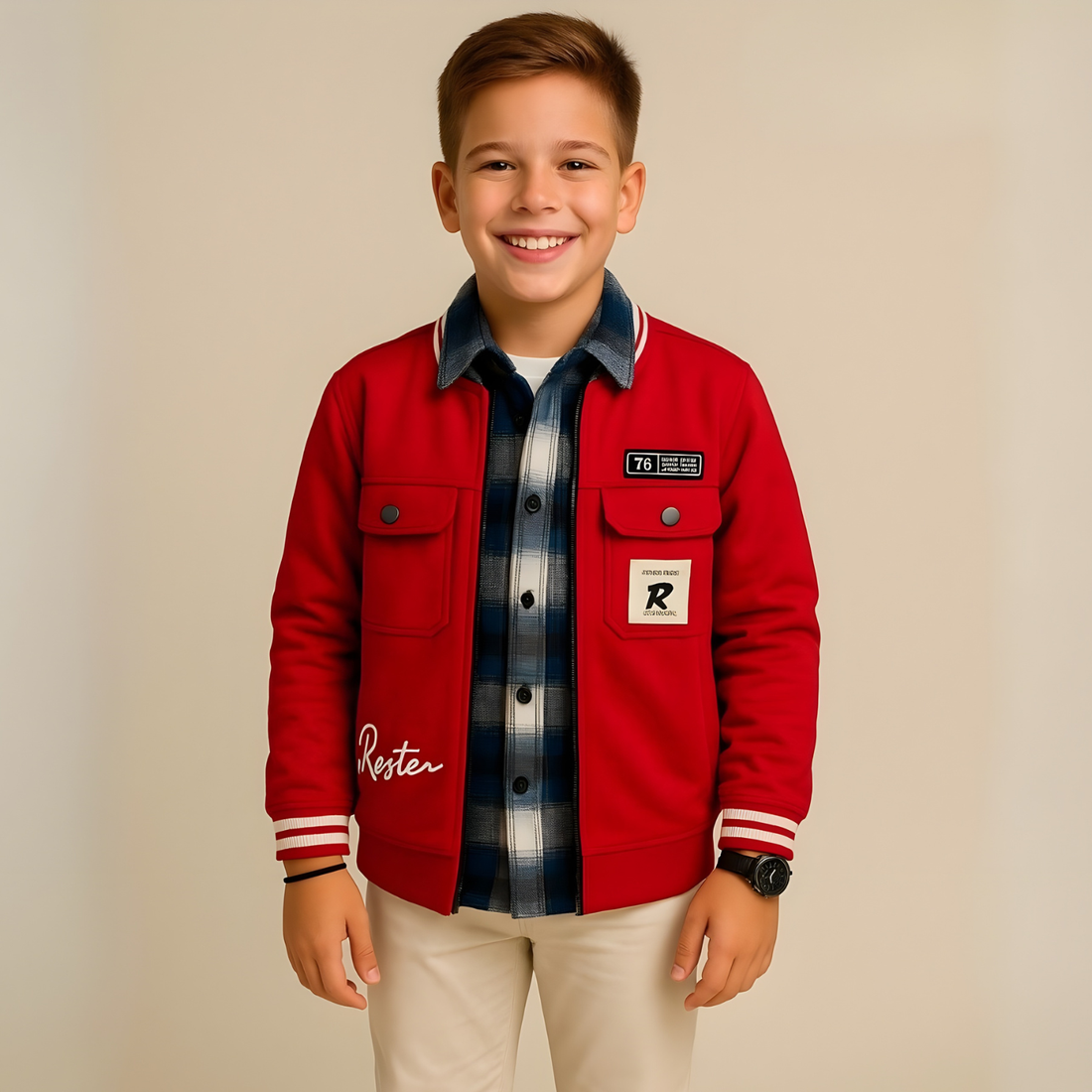 Boys Stylish Full Sleeves Red T/Shirt Like Jacket