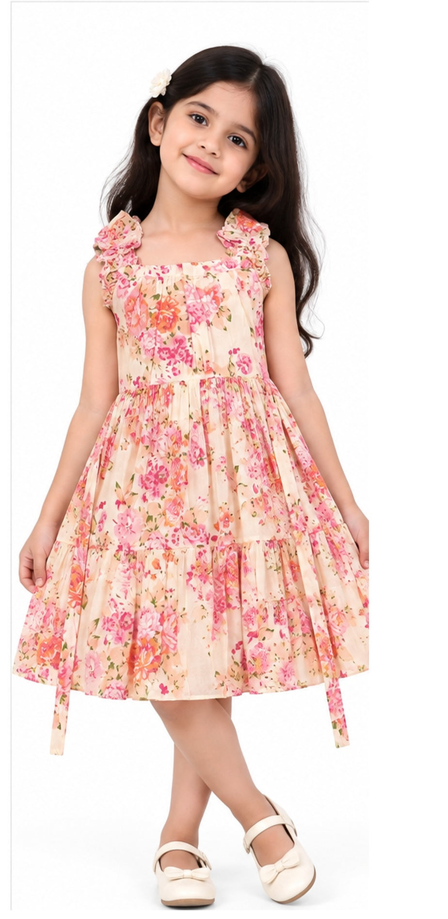 Girls pink floral printed cotton frock