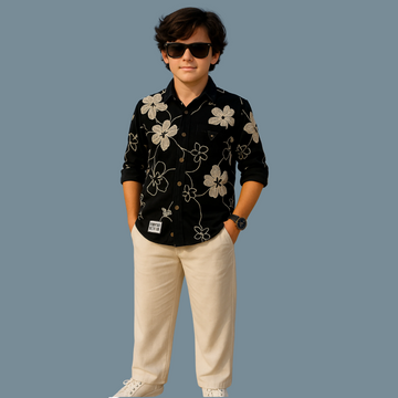 Boys Slim Fit Printed Collar Shirt