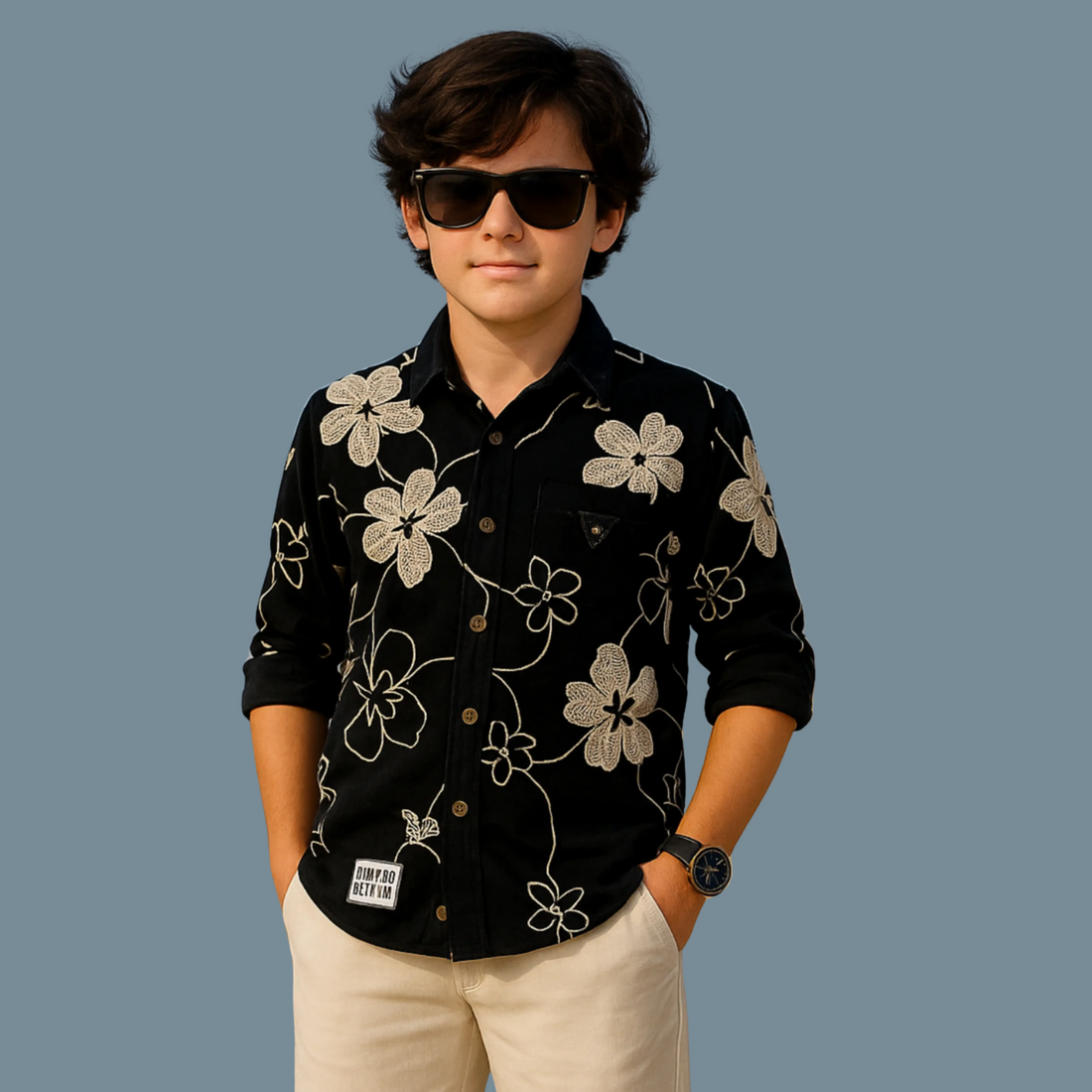 Boys Slim Fit Printed Collar Shirt