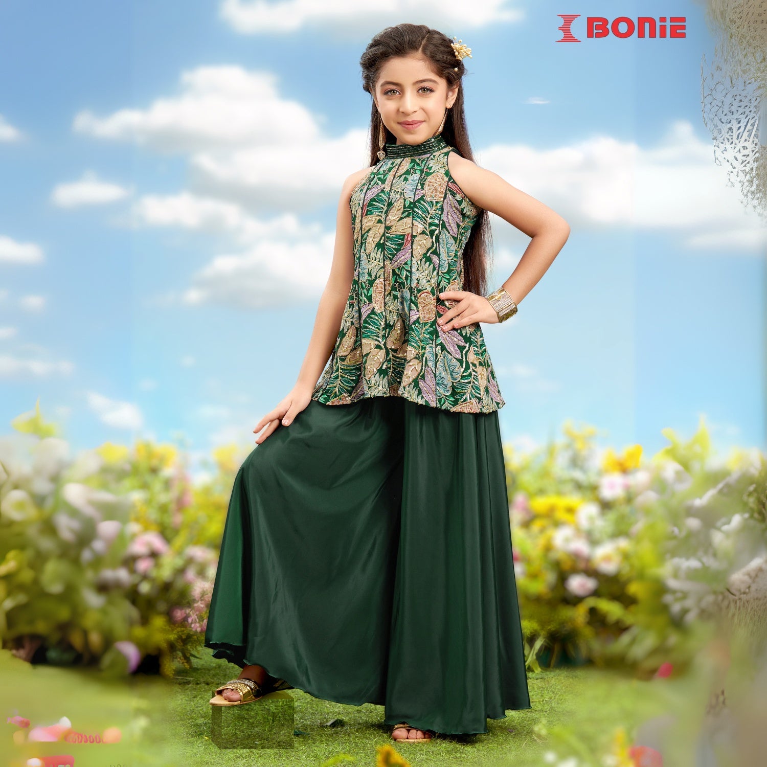 Stuuning green silk printed palazzo set