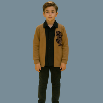 Boys Khaki Stylish Party Jacket Style T-Shirt