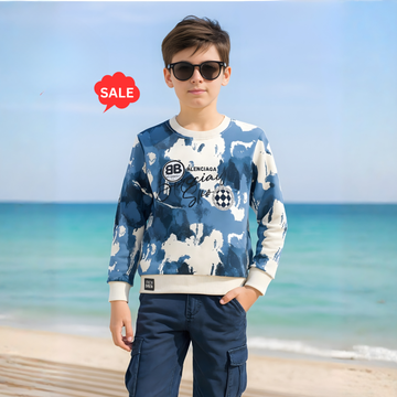 Boys Blue Print Full Sleeve T-Shirt  (Extra 10% OFF @ Checkout)