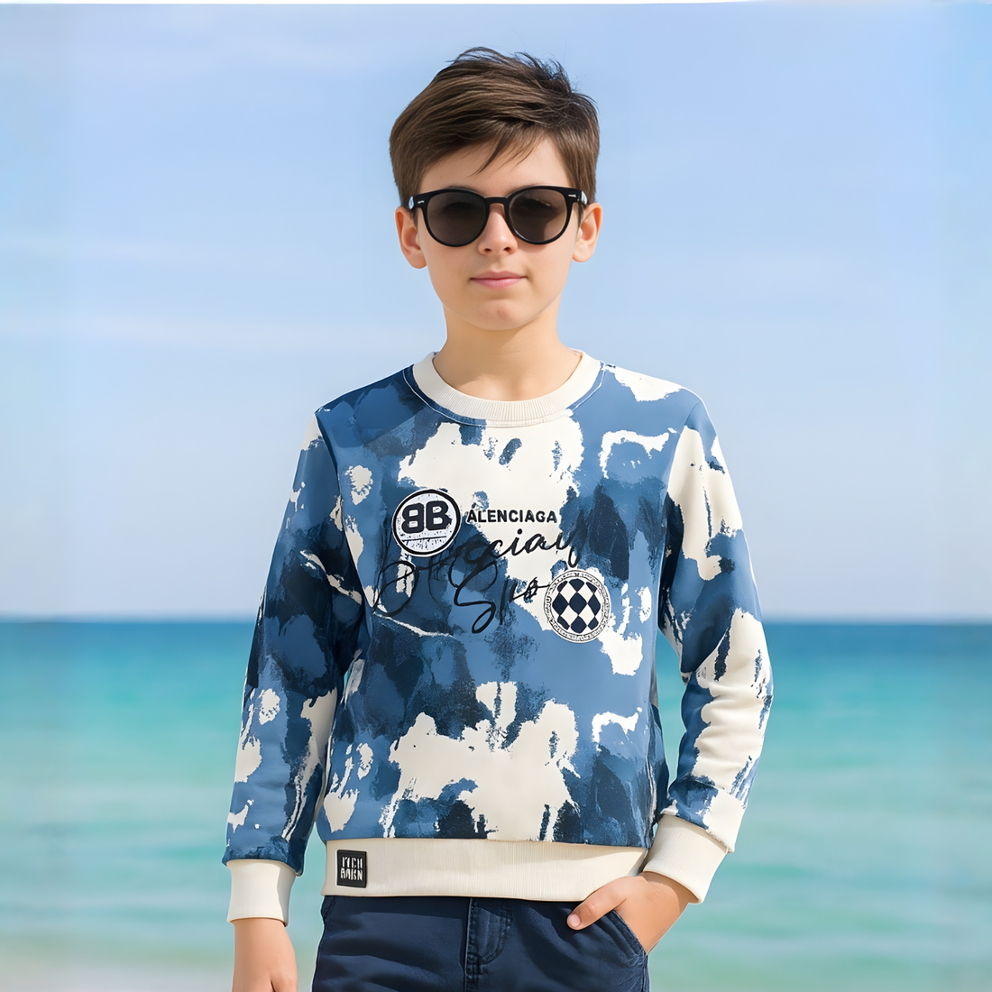 Boys Blue Print Full Sleeve T-Shirt  (Extra 10% OFF @ Checkout)