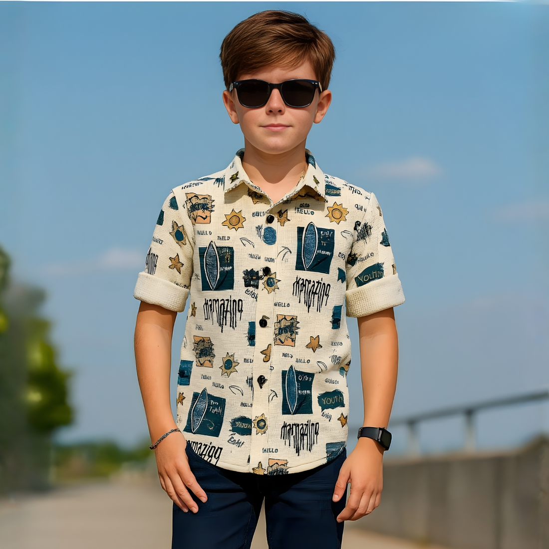 Designer Boys Stylish Blue Shirt  (Extra 10% OFF @ Checkout)