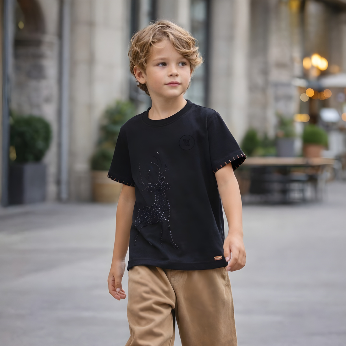 Boys Black Round Neck Half Sleeve T-Shirt