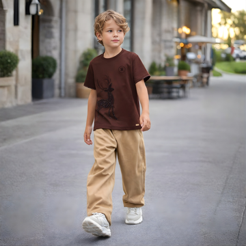 Boys Brown Round Neck Half Sleeve T-Shirt