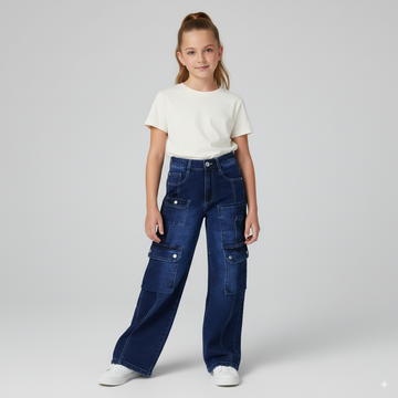 Girls Mid Rise Denim Cargo Pants