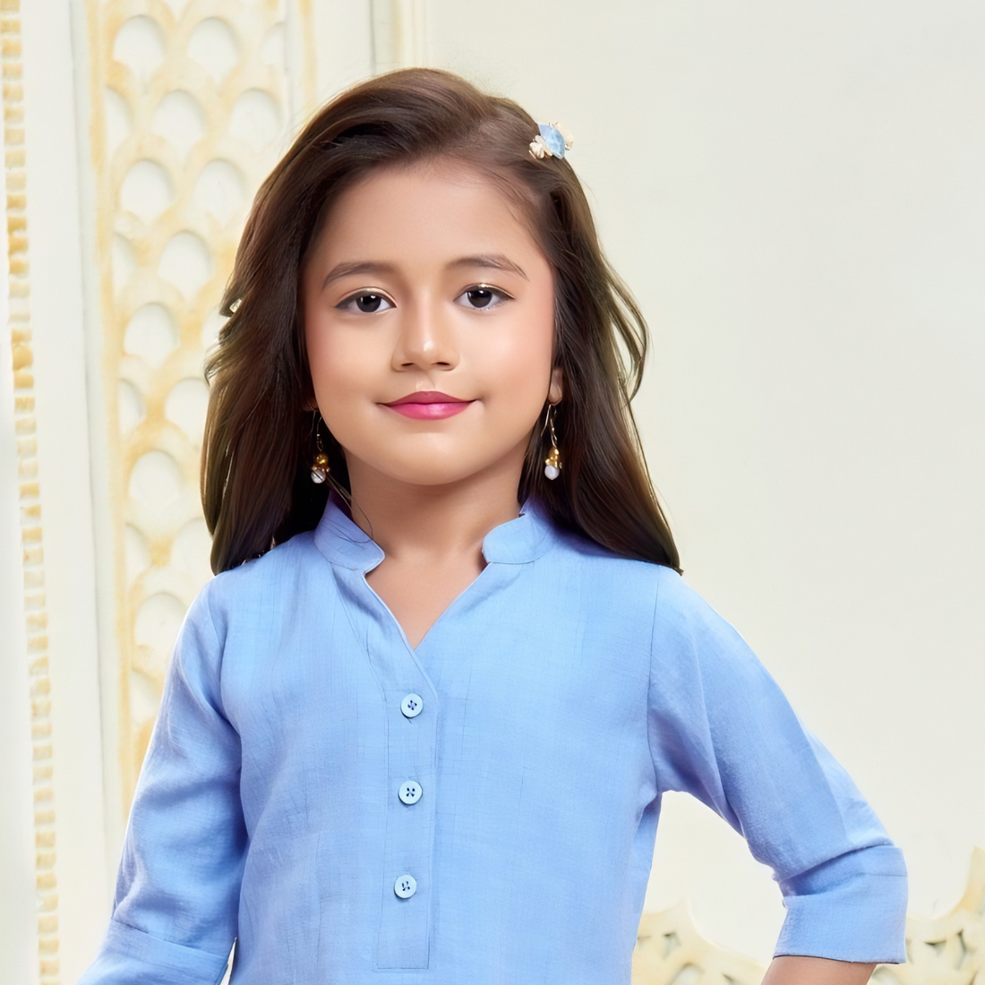 Girls Floral Embroidered Kurti & Palazzo Set