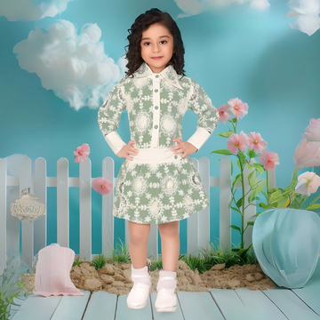 Girls Green Knee Length Western Frock