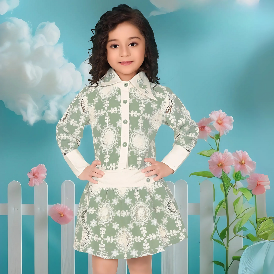 Girls Green Knee Length Western Frock