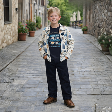Blue Printed T-Shirt with attached Jacket