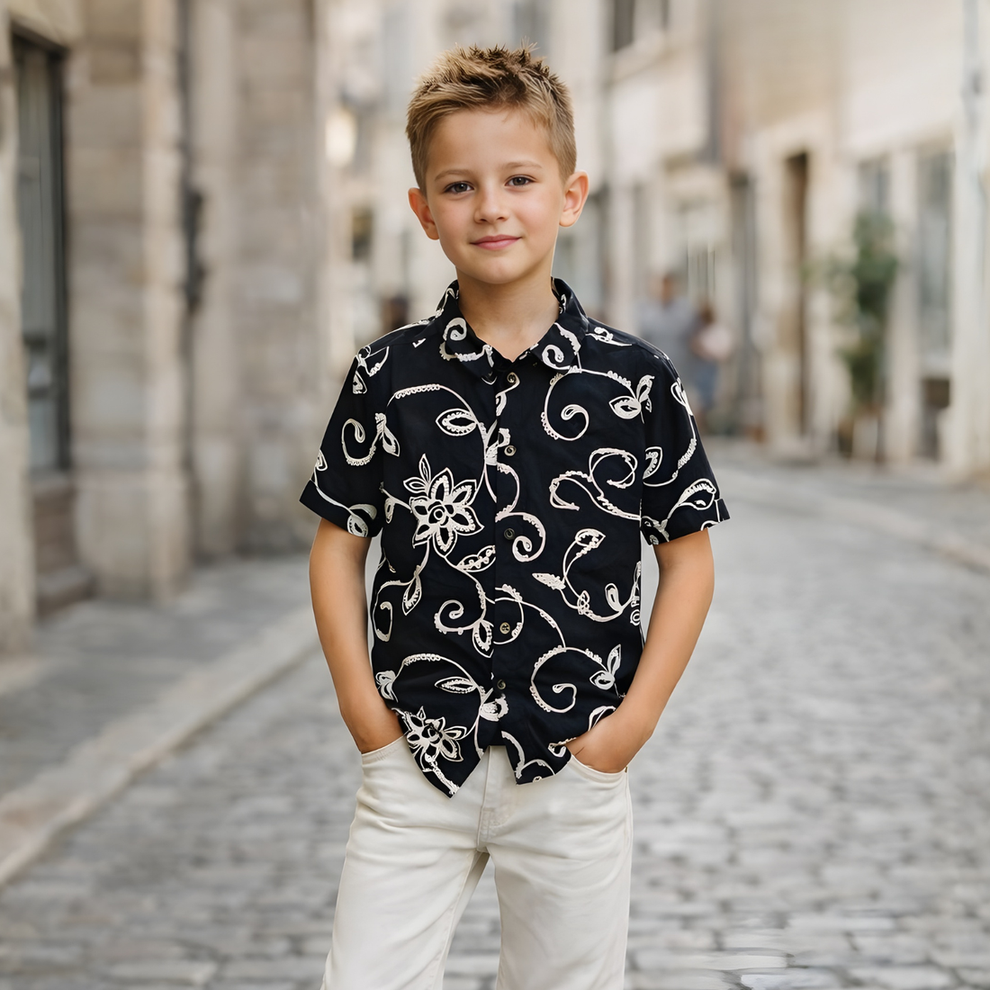 Boys Floral Printed Half Sleeve Shirt