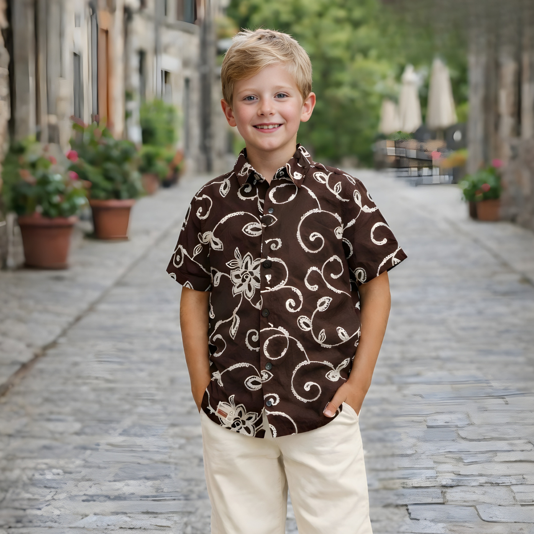 Boys Floral Printed Half Sleeve Shirt