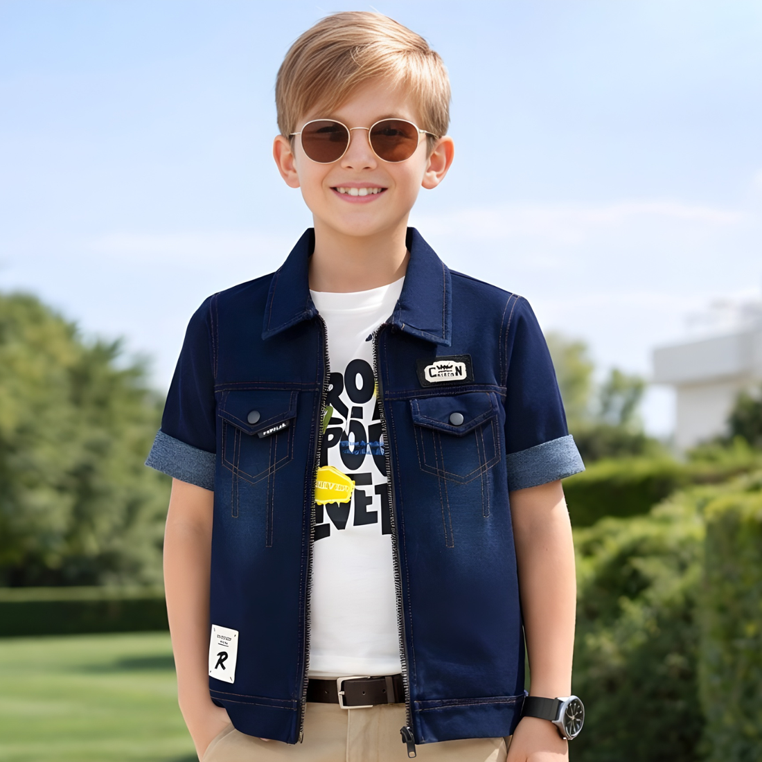 New Style Boys' Short Sleeve Denim T-Shirt