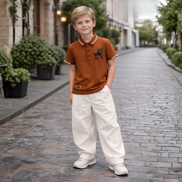 Boys Rust Printed Polo Collar Half Sleeve T-Shirt