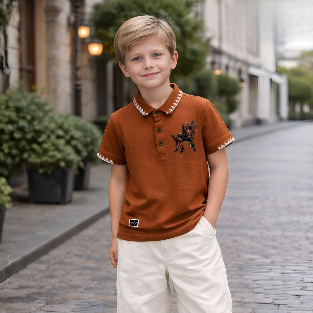 Boys Rust Printed Polo Collar Half Sleeve T-Shirt