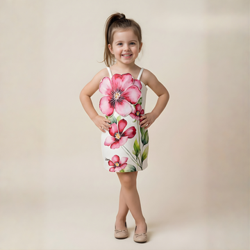 Elegant Pink and Cream Floral Print Frock