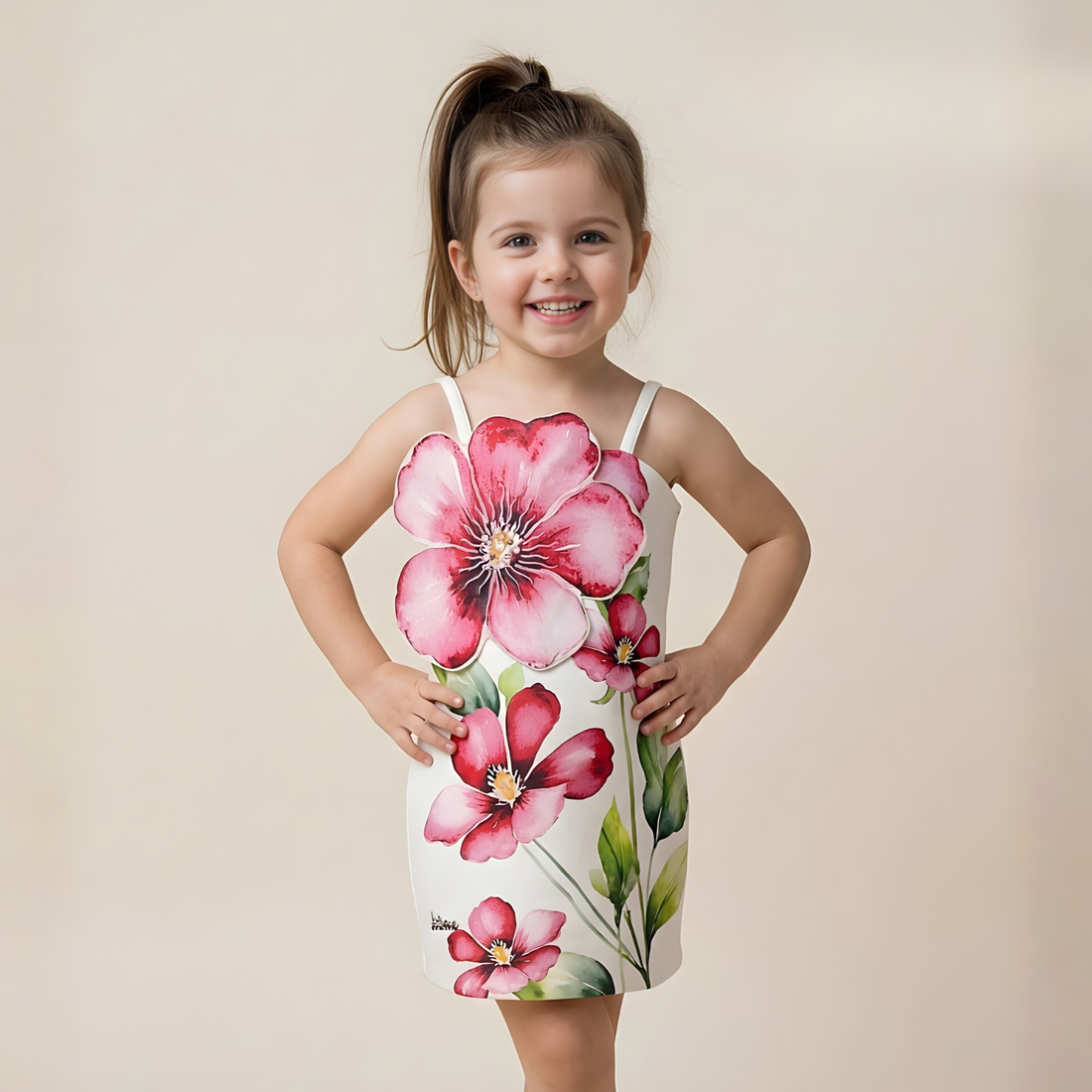 Elegant Pink and Cream Floral Print Frock