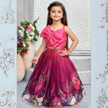 Printed Pink Silk Lehenga Choli