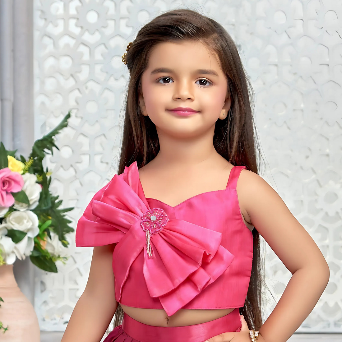 Printed Pink Silk Lehenga Choli