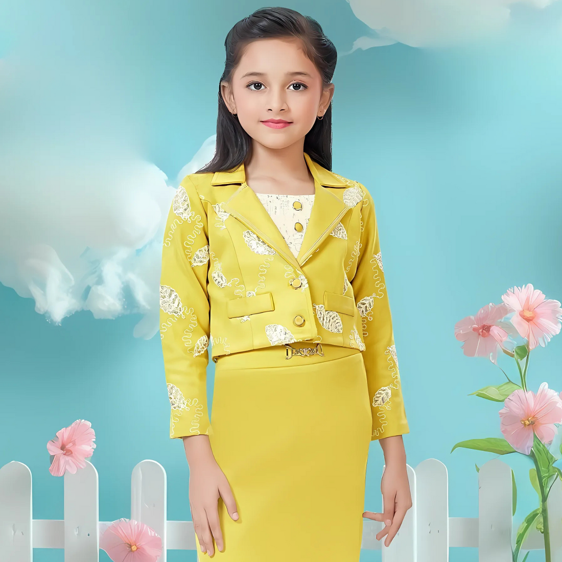 Girls Stylish Long Skirt Top with Jacket