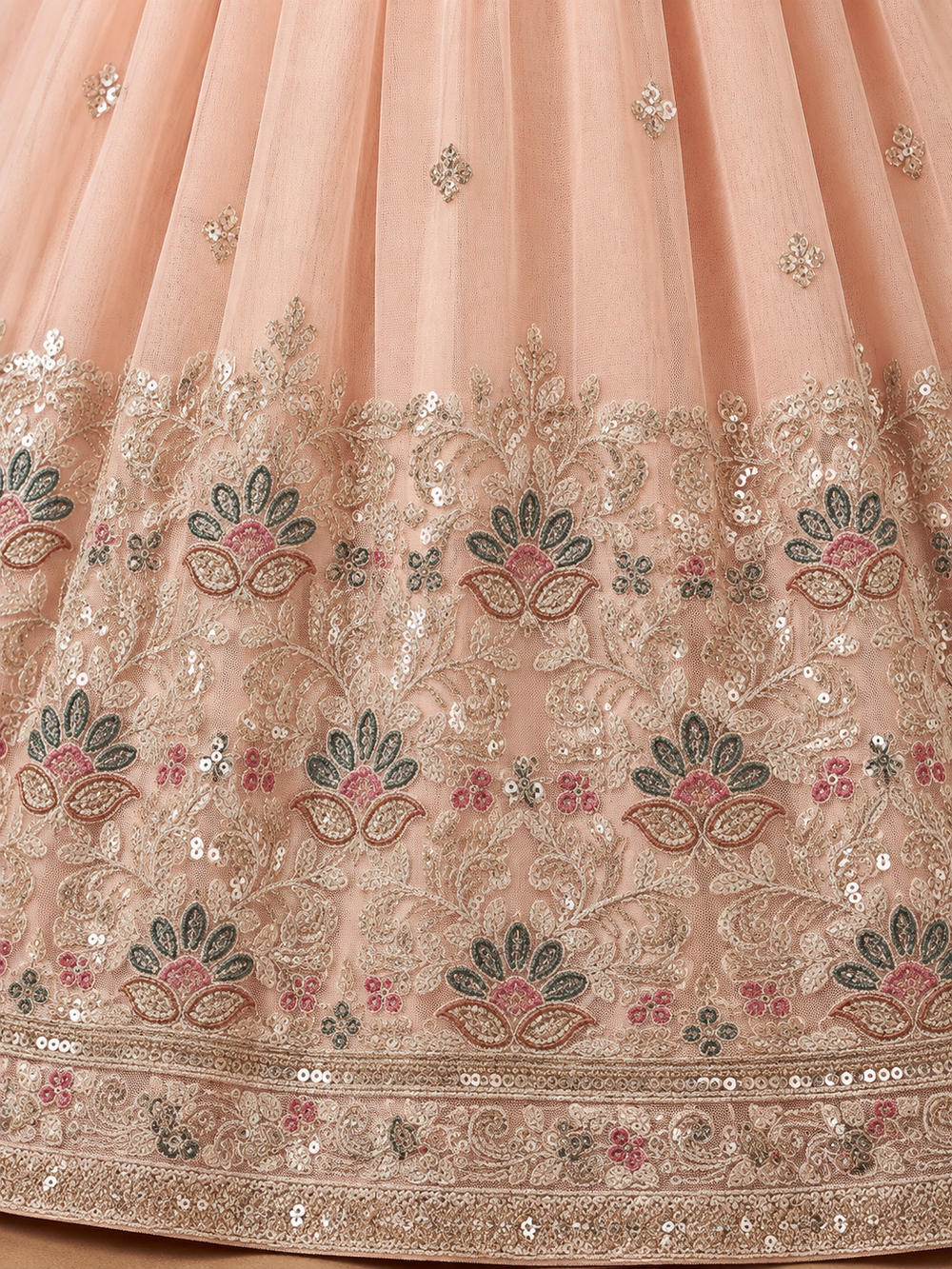 Girls Peach Embroidered Lehenga Choli with Cape