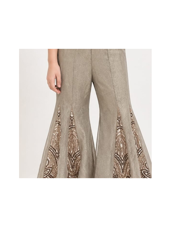 Girls Fawn Embroidered Crop Top and Flared Palazzo Pants Set (Shoes Not Included)