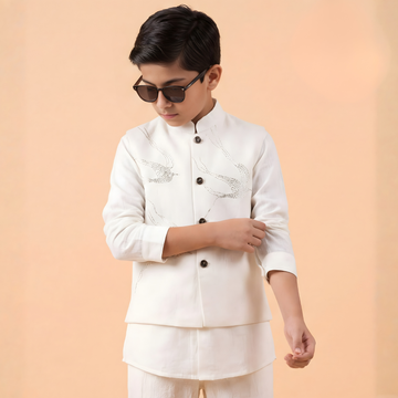Cream Waistcoat with Mandarin Collar Shirt